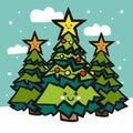 Christmas tree friends cute cartoon illustration Royalty Free Stock Photo