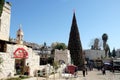 Christmas tree in front of the Greek Orthodox Church in Nazareth Royalty Free Stock Photo