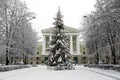 Christmas tree in front of the main building of the Belarusian National Technical University