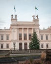 A Christmas tree in front of the old university building in Lund Sweden