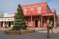 Christmas tree in front of western building in Tombstone Arizona