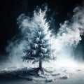 Christmas tree, frozen and cold, covered with ice