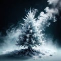 Christmas tree, frozen and cold, covered with ice