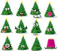 Christmas Tree Funny Vector Cartoon Sticker Vector Illustration Emoticon