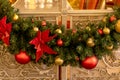 Christmas tree garland on the cafe door