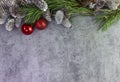 Christmas tree garland of cones and spruce branches on a gray background Royalty Free Stock Photo