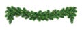 Christmas tree garland isolated on white. Realistic pine tree branches with golden confetti decoration.