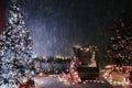 Christmas tree garland lights with gifts of new year holiday winter