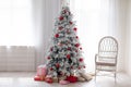 Christmas tree Garland lights new year holiday gifts white home decor Royalty Free Stock Photo