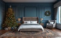 Christmas tree with garland in the modern bedroom. 3d rendering Royalty Free Stock Photo