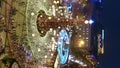 A Christmas tree with garlands illuminates the Christmas fair on Sofiyivska Square in Kyiv, Ukraine