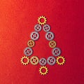 Christmas Tree gears on red textured background Royalty Free Stock Photo