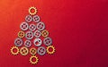 Christmas Tree gears on red textured background with copy-space Royalty Free Stock Photo