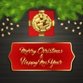 Christmas tree, gift box, bow, garland, label Royalty Free Stock Photo