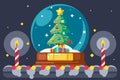 Christmas tree gift box glass ball flat design vector illustration Royalty Free Stock Photo