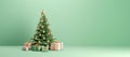 Christmas tree with gift boxes in the green or tiffany blue background with empty space.