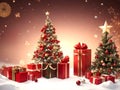 Christmas tree with gift boxes, lovely red christmas background Royalty Free Stock Photo