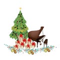 Christmas Tree with Gift Boxes and Piano Royalty Free Stock Photo