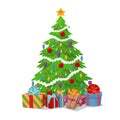 Christmas tree with gift boxes. Vector  cartoon illustration Royalty Free Stock Photo