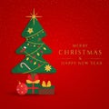 Christmas tree and gift elemant design red background