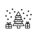 Christmas tree with gifts doodle icon, vector color line illustration Royalty Free Stock Photo