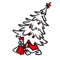 Christmas tree gifts grandmother cartoon