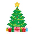 Isolated decorated Christmas tree with gifts Royalty Free Stock Photo