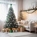 Christmas tree and gifts in the living room. 3d rendering Royalty Free Stock Photo