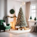 Christmas tree with gifts in the living room. 3d rendering. Royalty Free Stock Photo