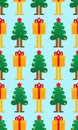 Christmas tree and gifts pattern seamless. Xmas and New Year background
