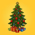 Christmas tree with gifts pinup pop art vector