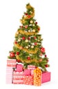 Christmas tree with gifts and presents and mandarines Royalty Free Stock Photo