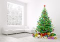 Christmas tree, gifts in a room 3d rendering Royalty Free Stock Photo