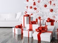 Christmas tree, gifts in a room 3d rendering Royalty Free Stock Photo