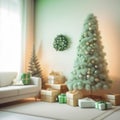 Christmas tree with gifts in a room with a white sofa. 3d rendering Royalty Free Stock Photo