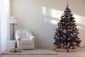 Christmas tree with Christmas gifts in White Hall on Christmas Royalty Free Stock Photo