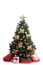 Christmas tree and gifts on white Royalty Free Stock Photo