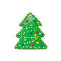 Christmas tree gingerbread, winter cookie decorated, isolated on white Royalty Free Stock Photo