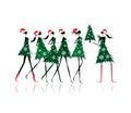 Christmas tree girls for your design