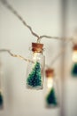 Christmas Tree Glass Jar Bottle String Lights with little Christmas trees inside bulbs