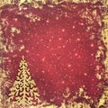Christmas Tree Glitter Decoration on Grunge Red Gold Background Royalty Free Stock Photo