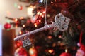 Christmas tree glitter key decoration Royalty Free Stock Photo