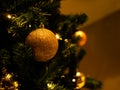 Christmas Tree Gold Ball Decorations Royalty Free Stock Photo