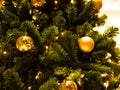 Christmas Tree Gold Ball Decorations Royalty Free Stock Photo