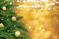 Christmas tree with gold blur bokeh lights background. Vector il