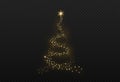Christmas tree gold bokeh glitter particles isolate on png or transparent  background with sparkling  snow, star light  fo , New Royalty Free Stock Photo