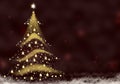 Christmas tree gold formed from stars background red snow christmas background illustration Royalty Free Stock Photo