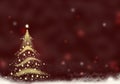 Christmas tree gold formed from stars background red text snow christmas background illustration Royalty Free Stock Photo