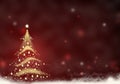 Christmas tree gold formed from stars background red text snow christmas background illustration Royalty Free Stock Photo