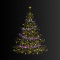 Christmas tree. Gold glitter transparent light effect. Vector illustration Royalty Free Stock Photo